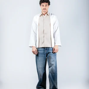 Beige layered linein shirt