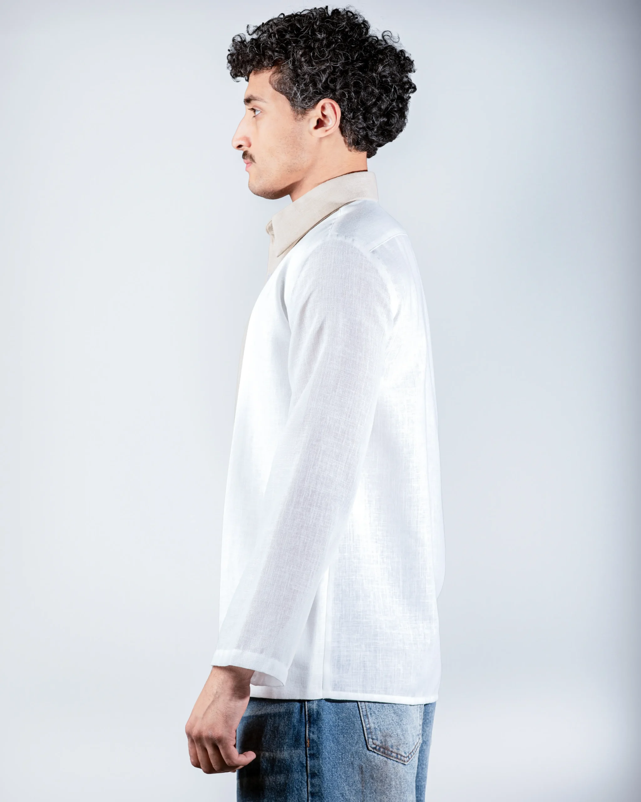 Beige layered linein shirt