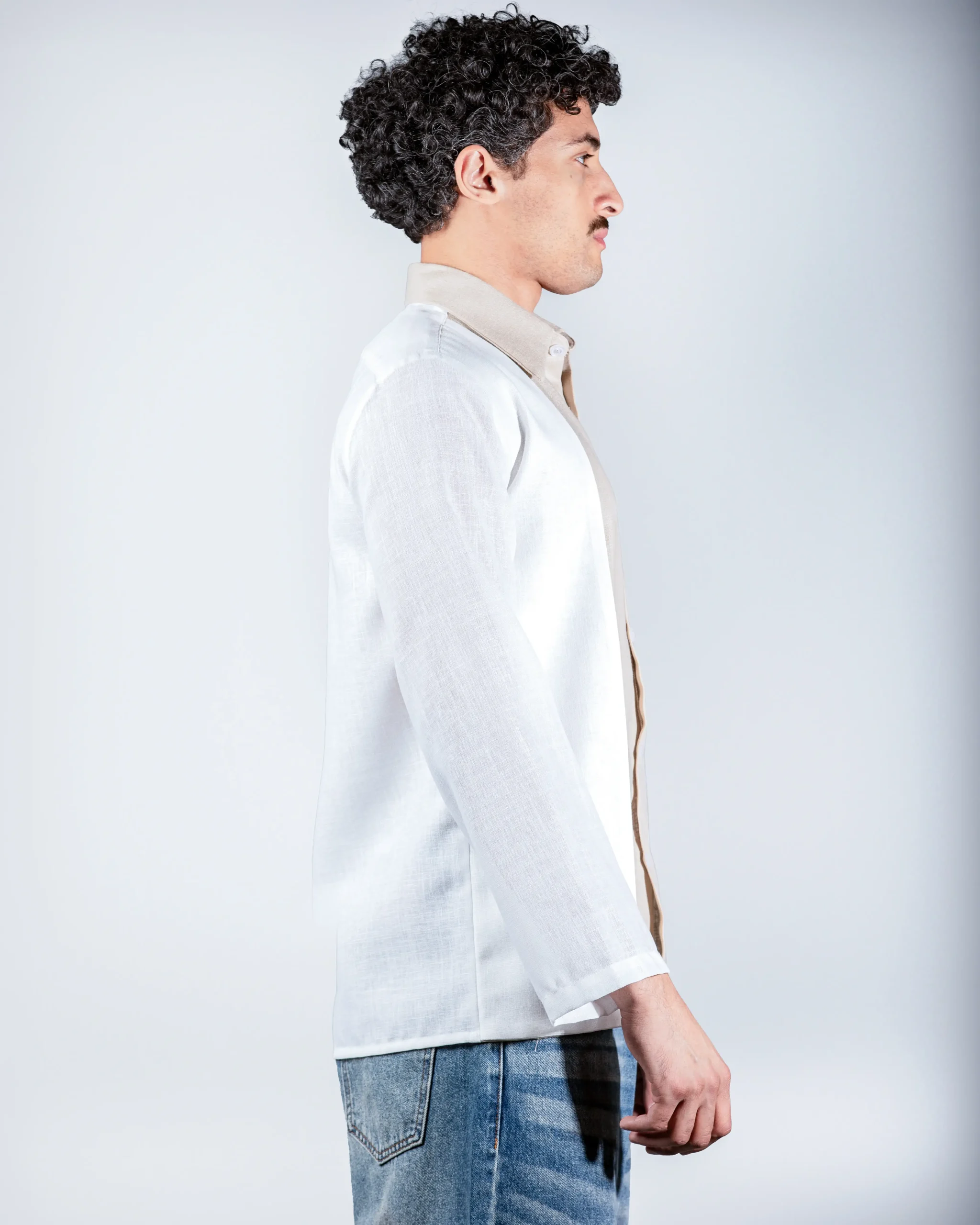 Beige layered linein shirt
