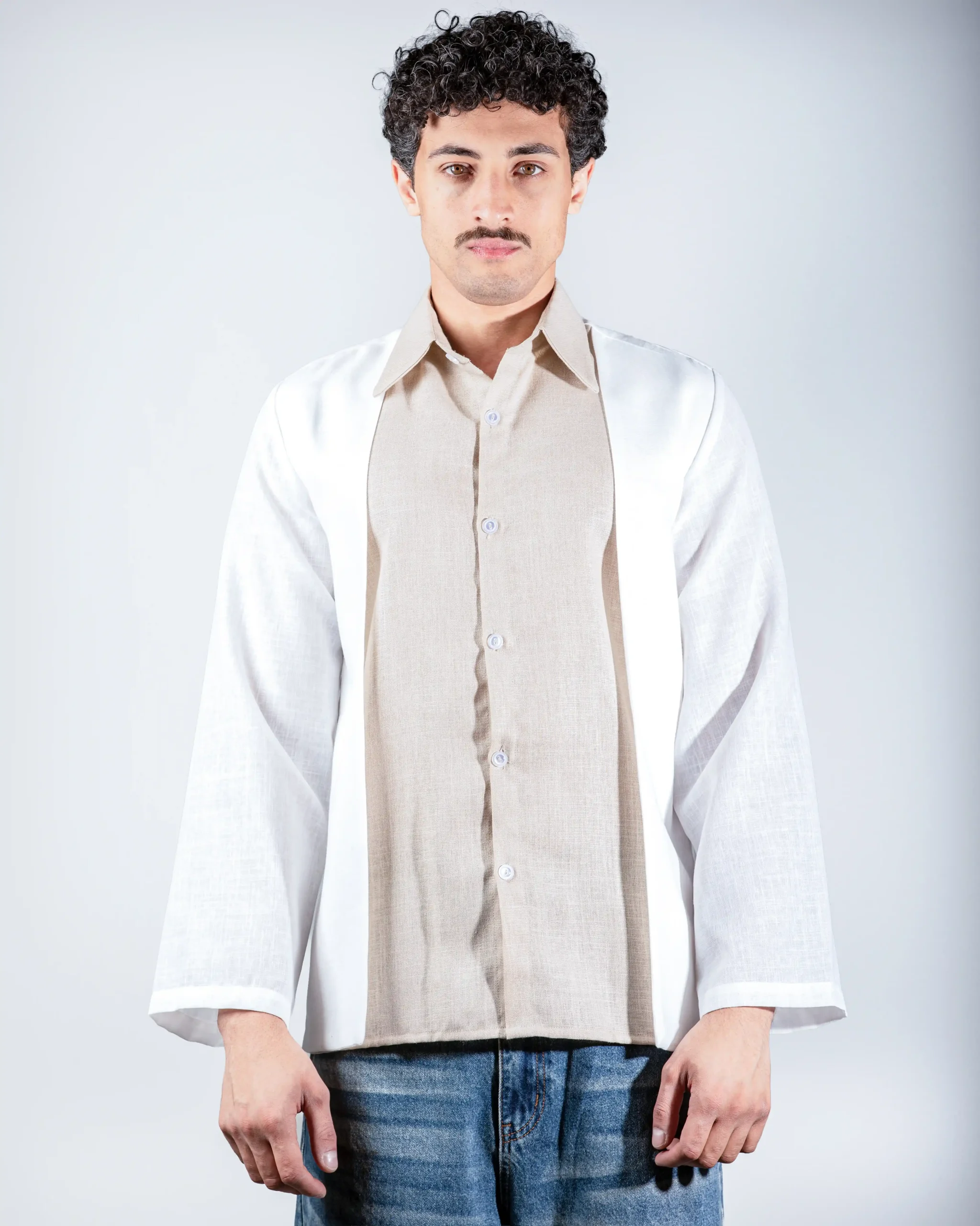 Beige layered linein shirt
