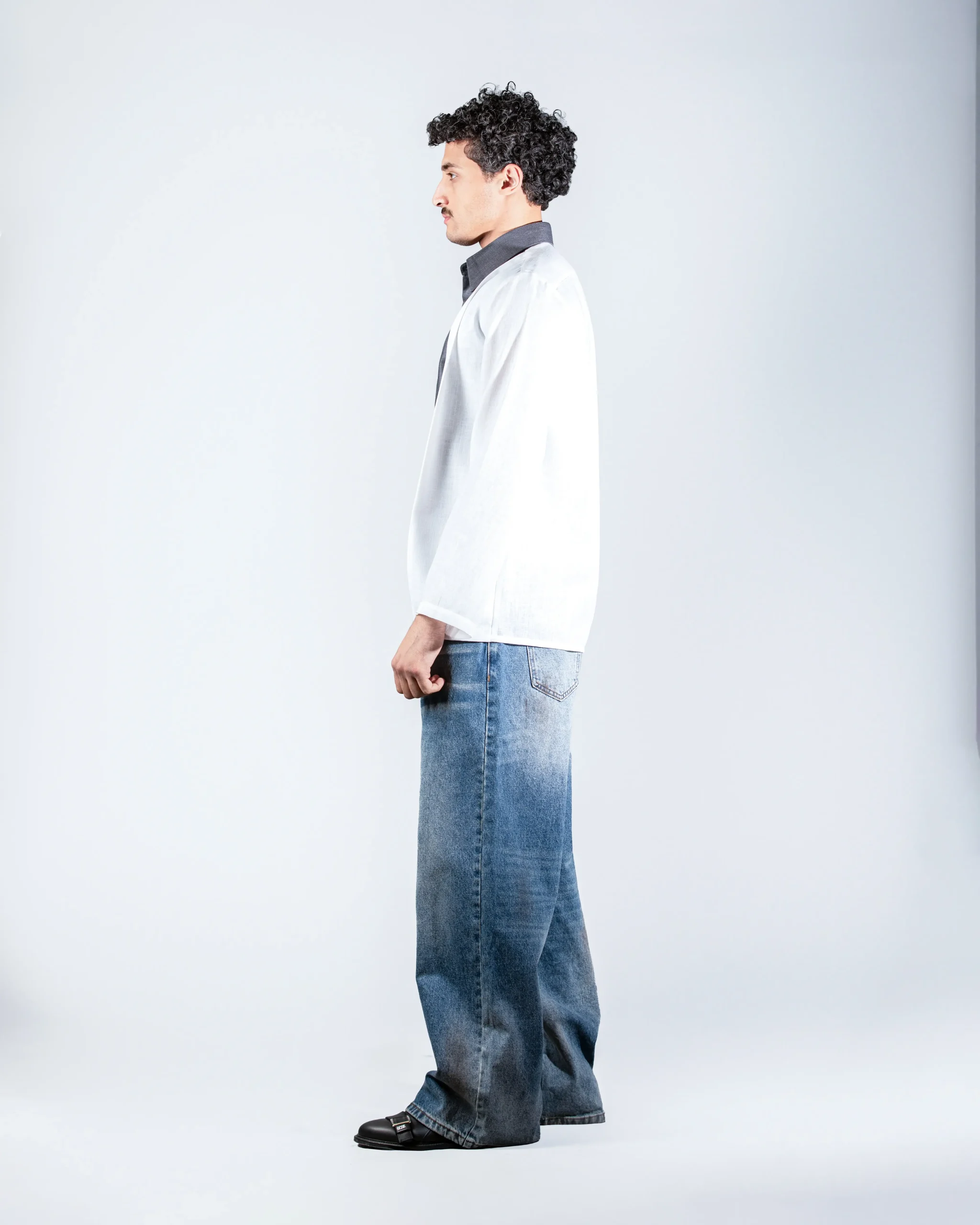 Grey layered linein shirt
