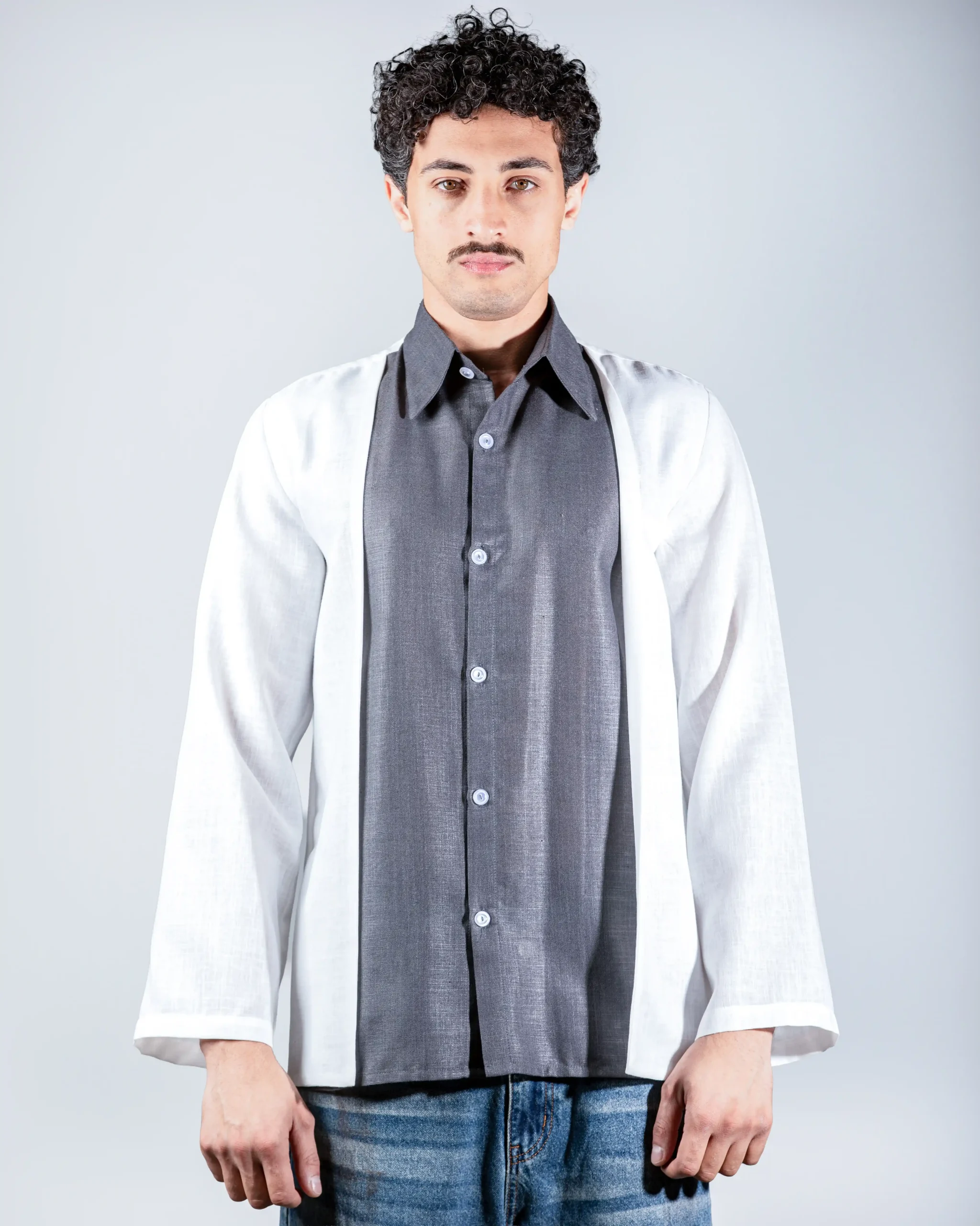 Grey layered linein shirt