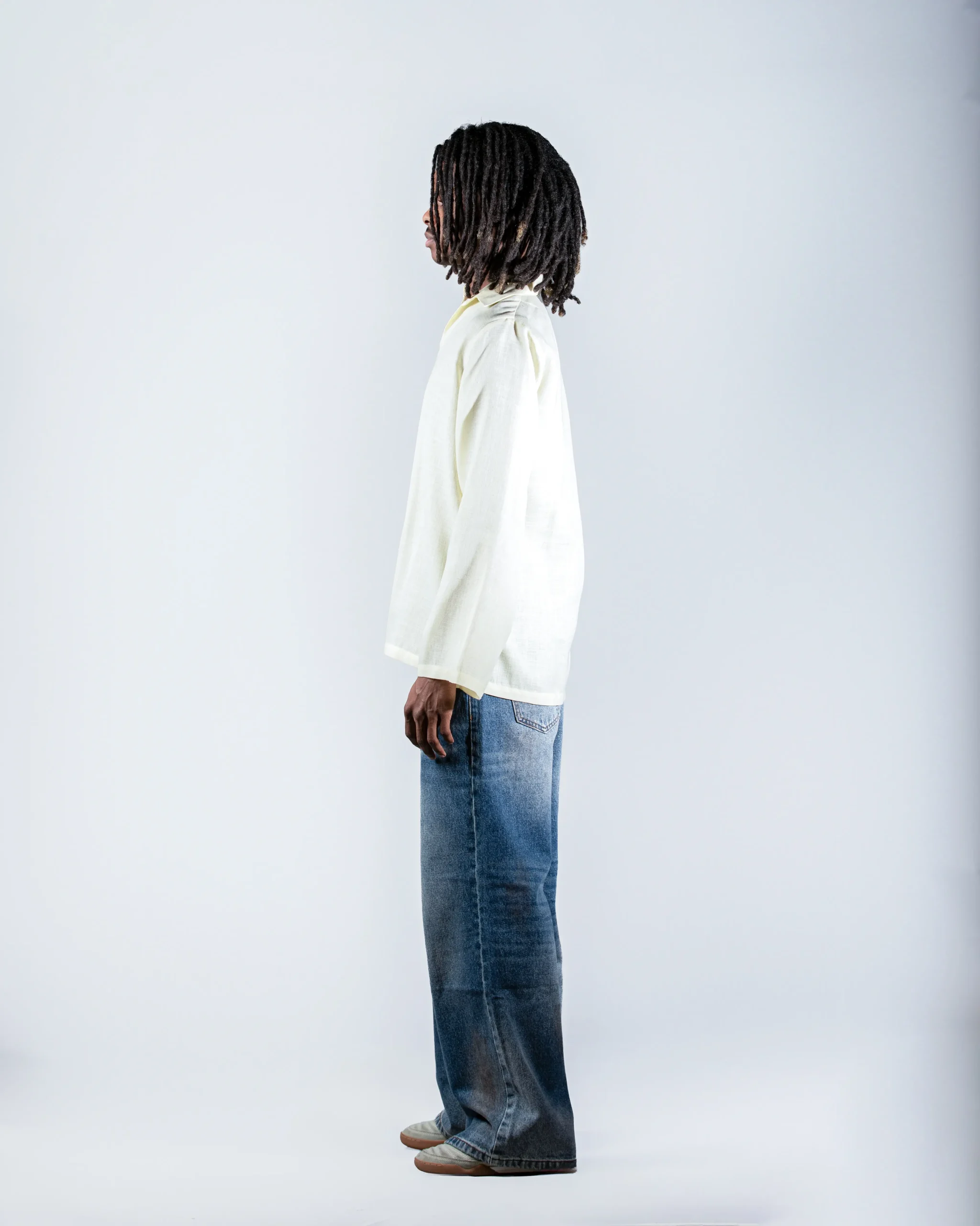Yellow V-neck linen shirt