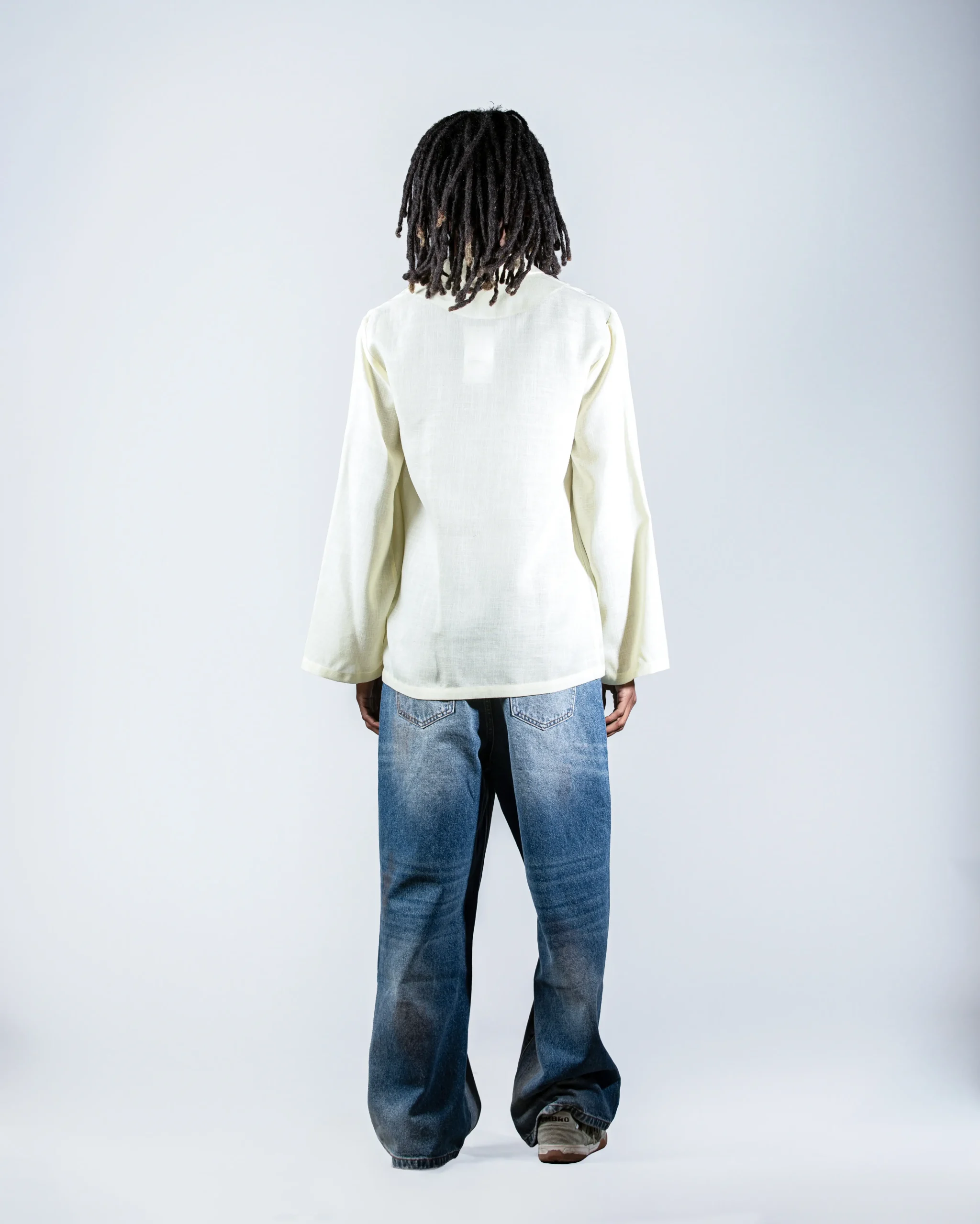 Yellow V-neck linen shirt