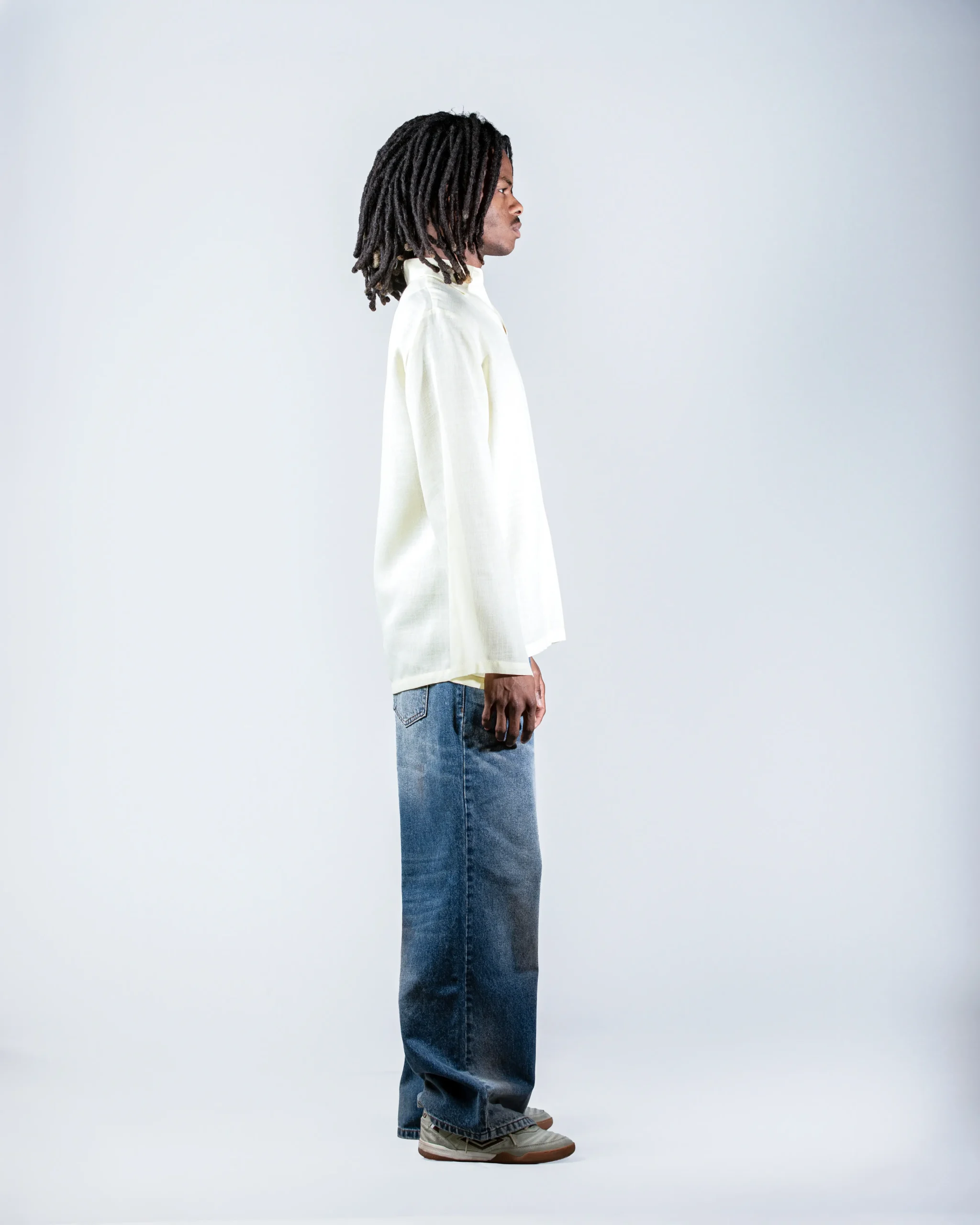 Yellow V-neck linen shirt