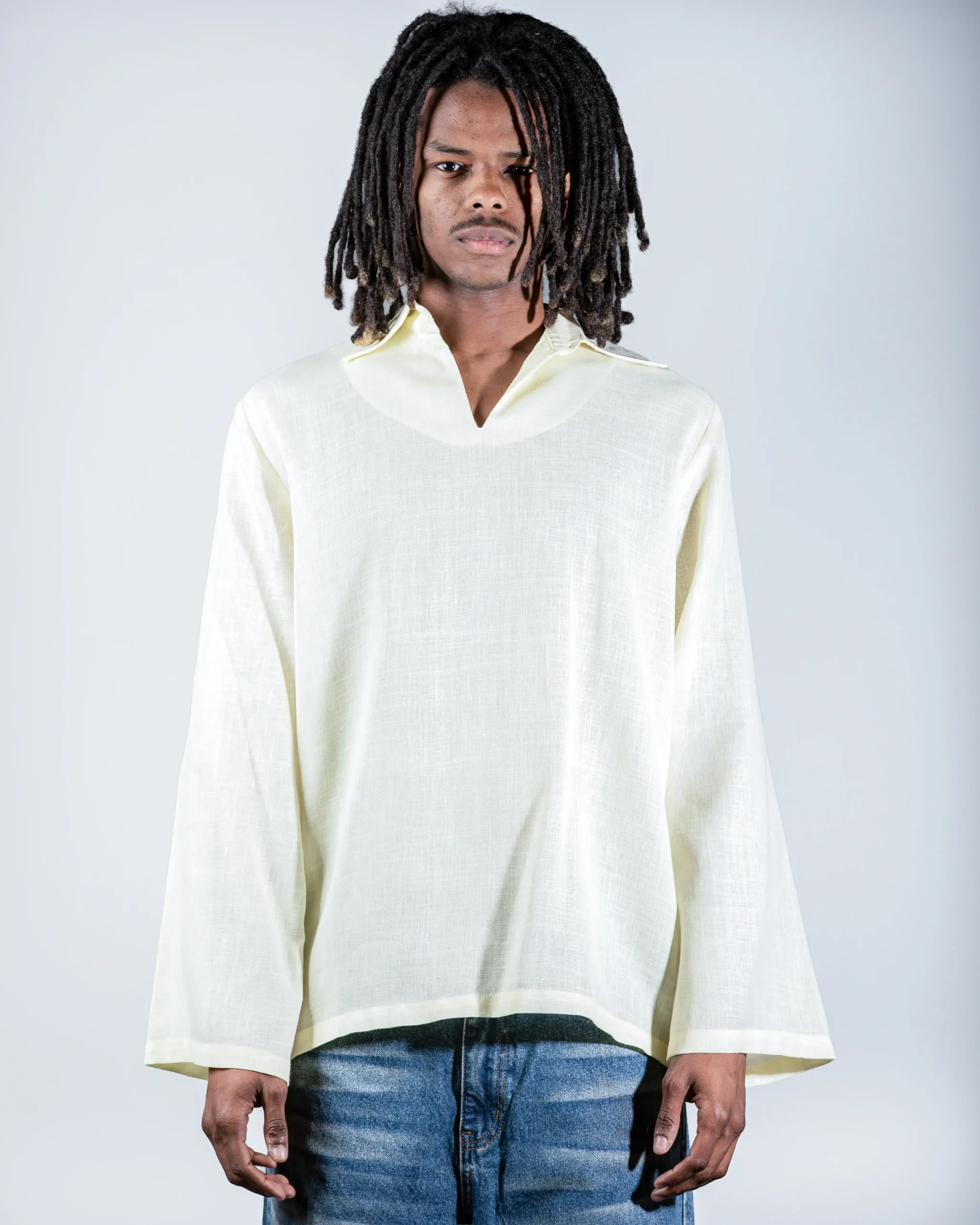 Yellow V-neck linen shirt