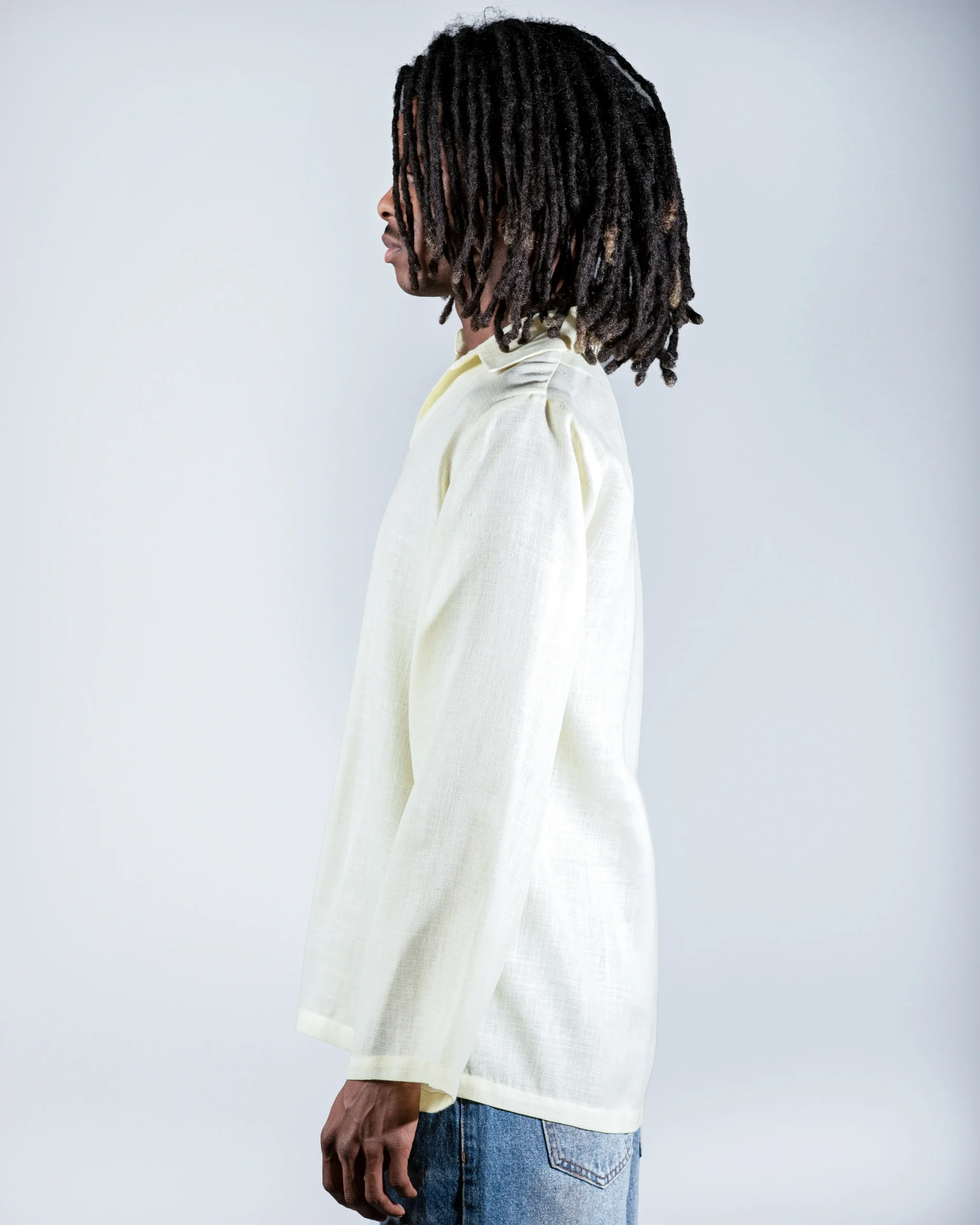 Yellow V-neck linen shirt