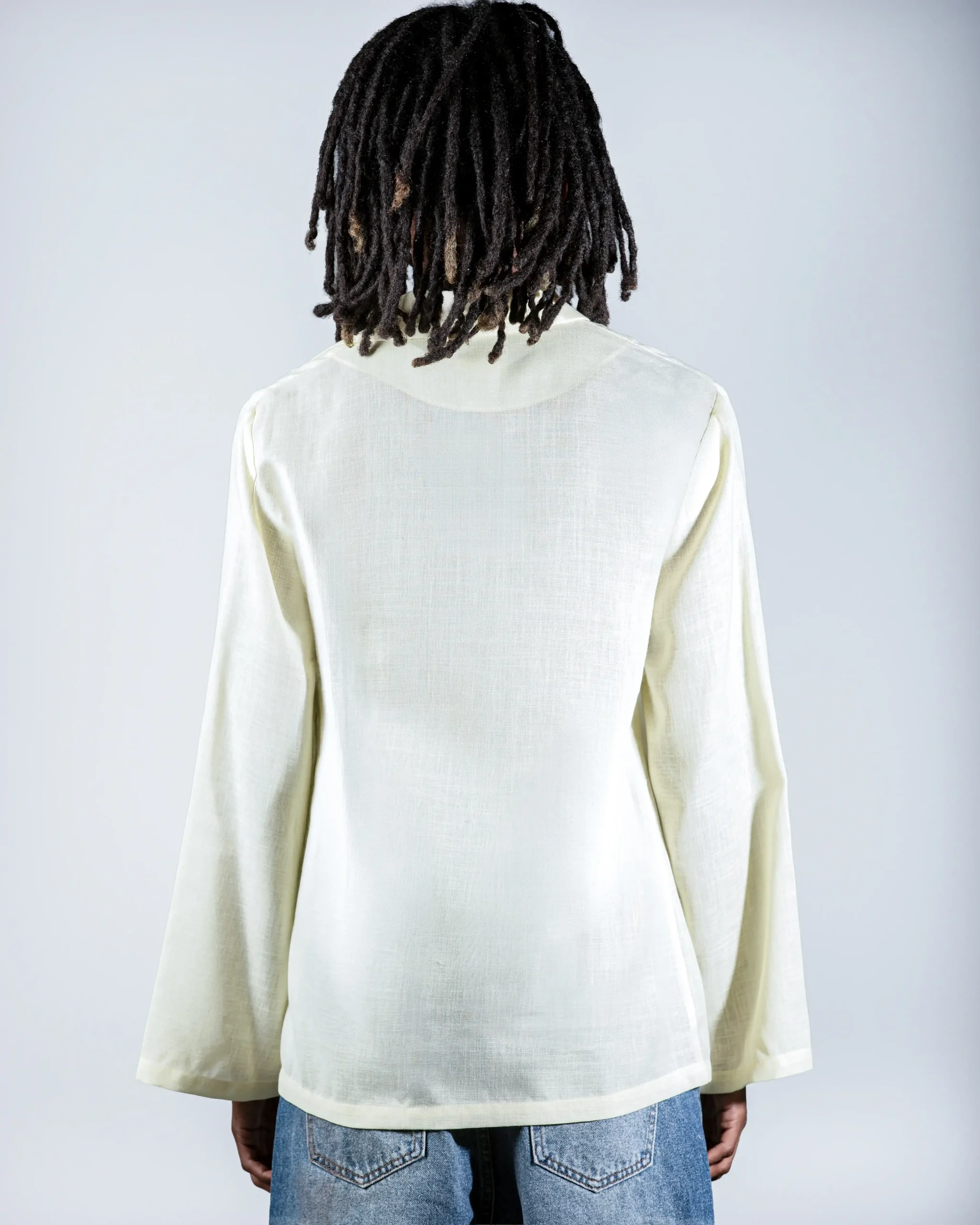 Yellow V-neck linen shirt