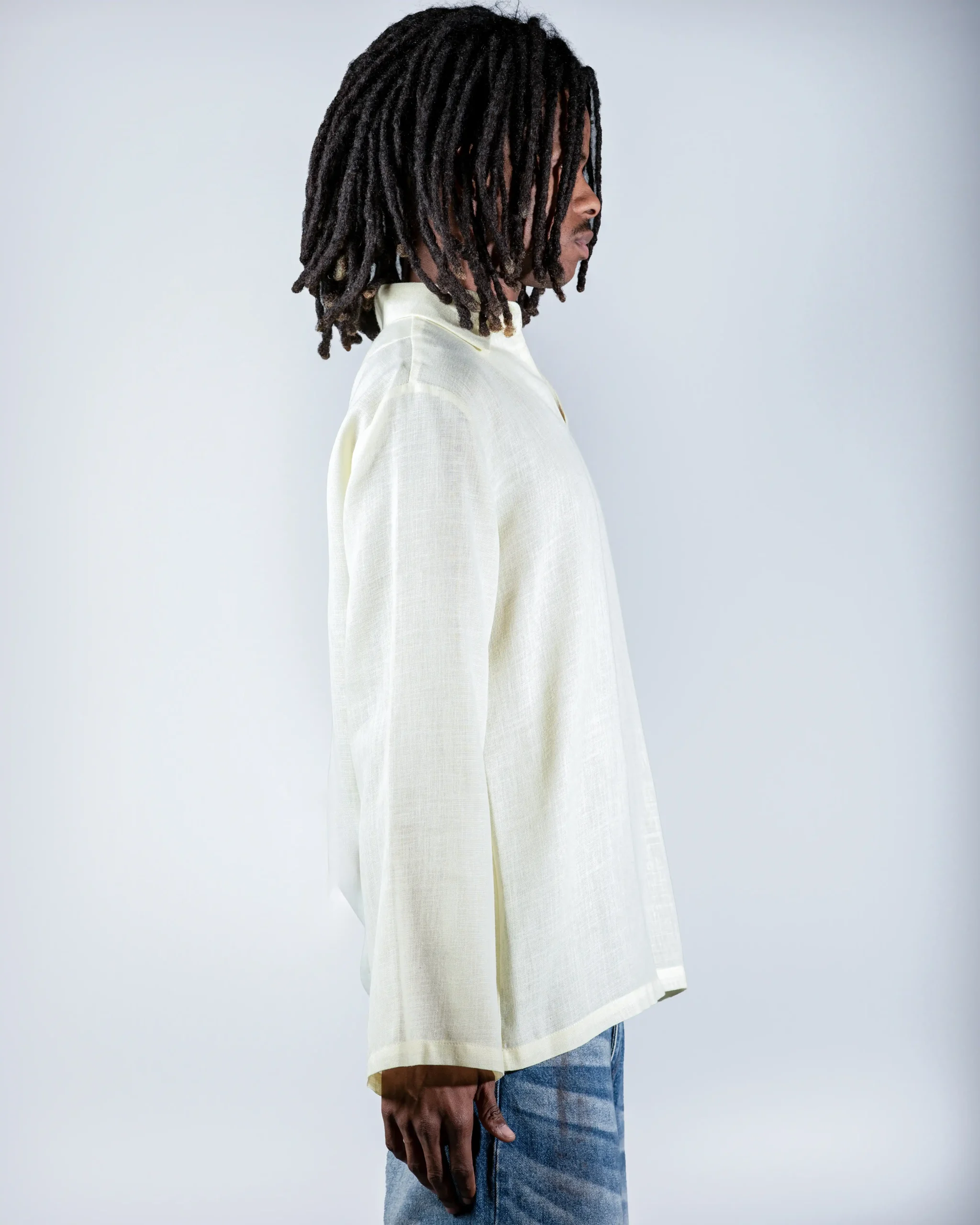 Yellow V-neck linen shirt