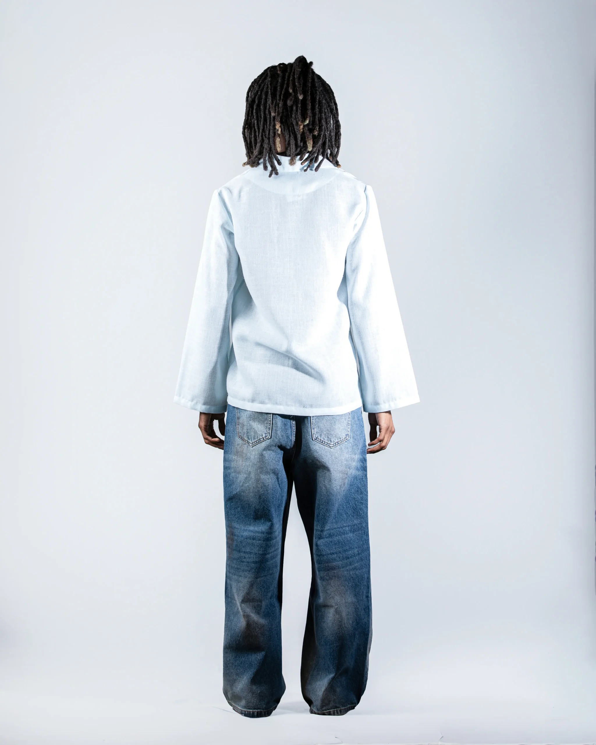 Blue V-neck linen shirt