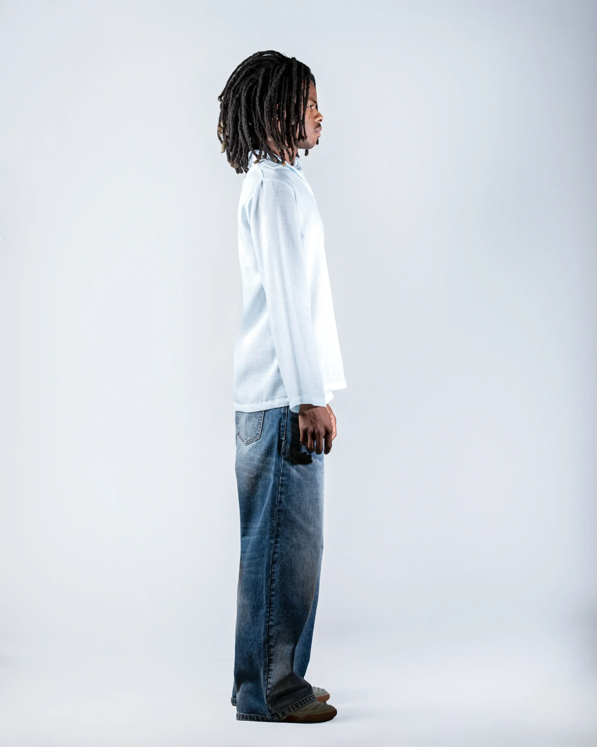 Blue V-neck linen shirt