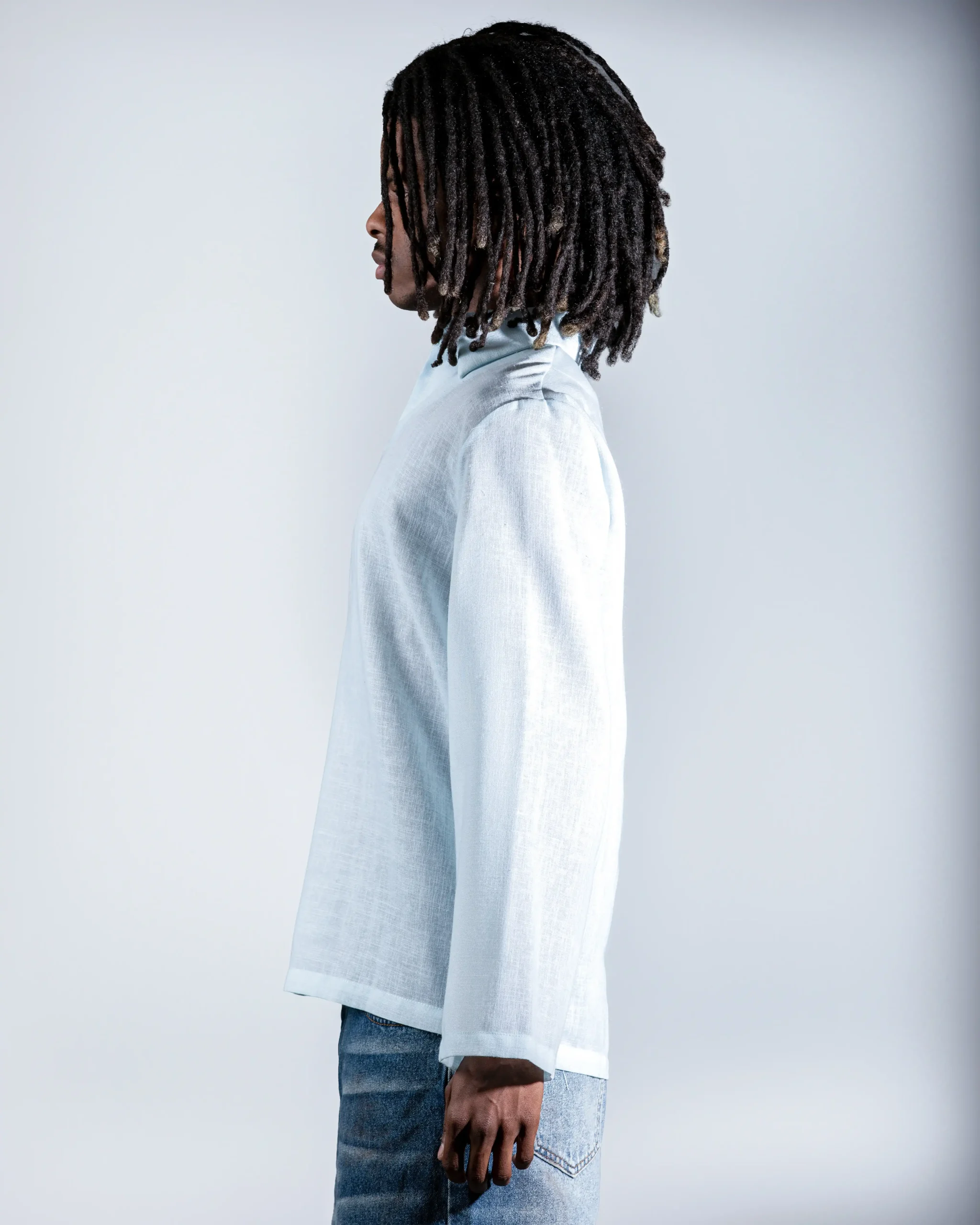 Blue V-neck linen shirt