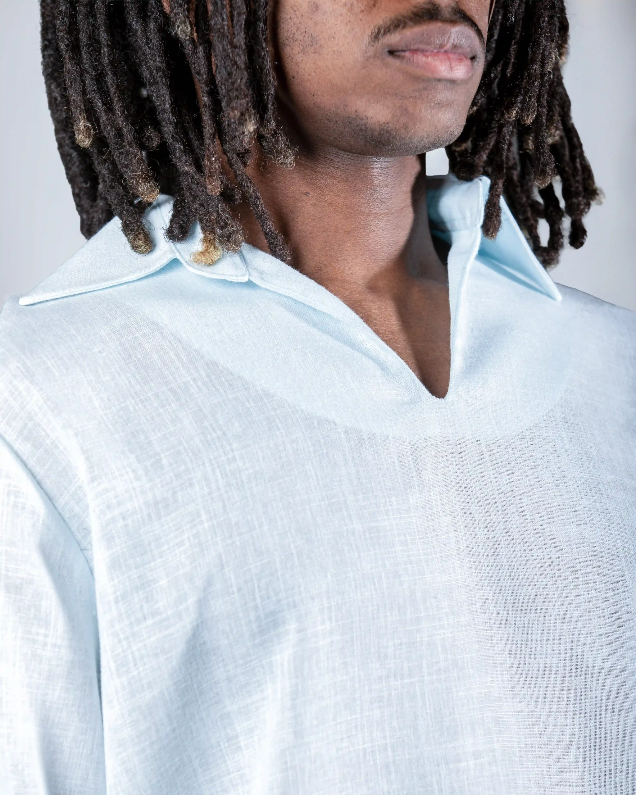 Blue V-neck linen shirt