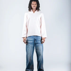 Pink V-neck linen shirt