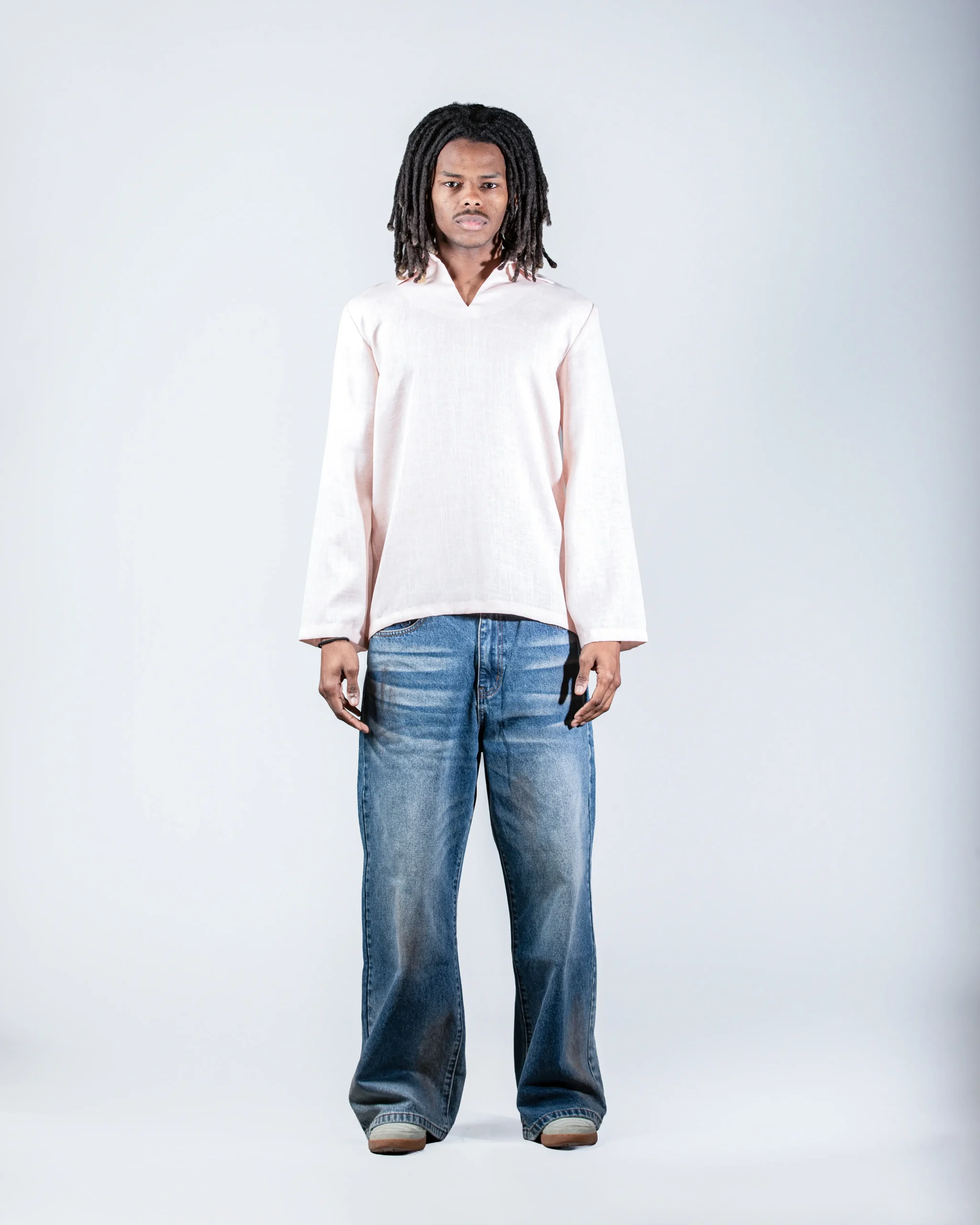 Pink V-neck linen shirt