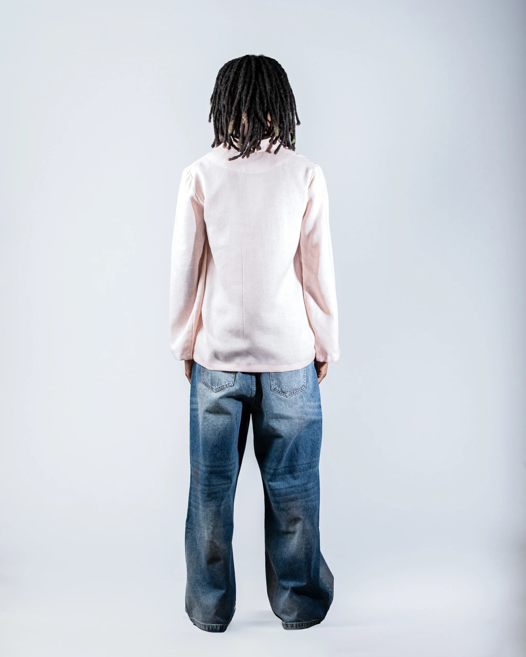 Pink V-neck linen shirt
