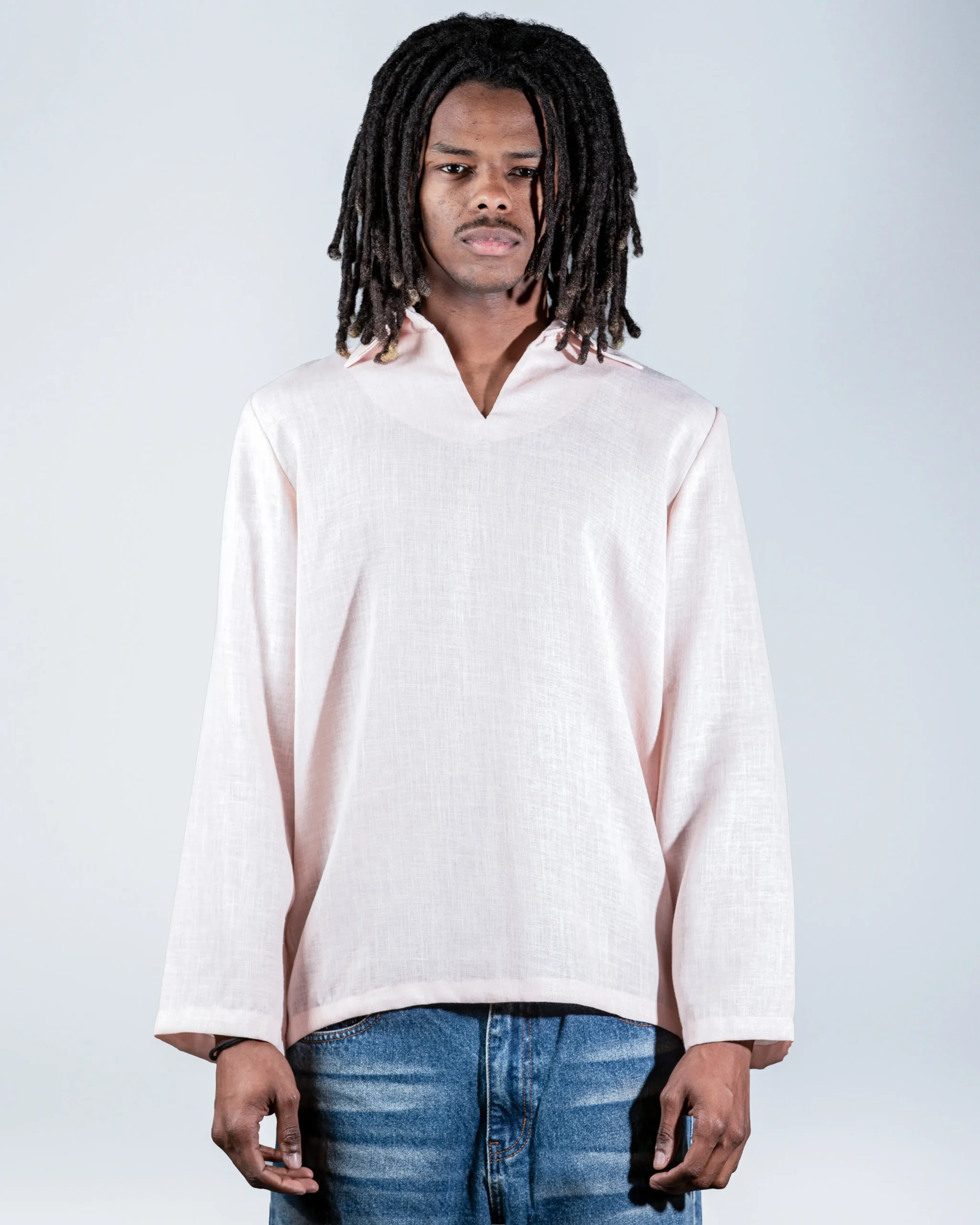 Pink V-neck linen shirt