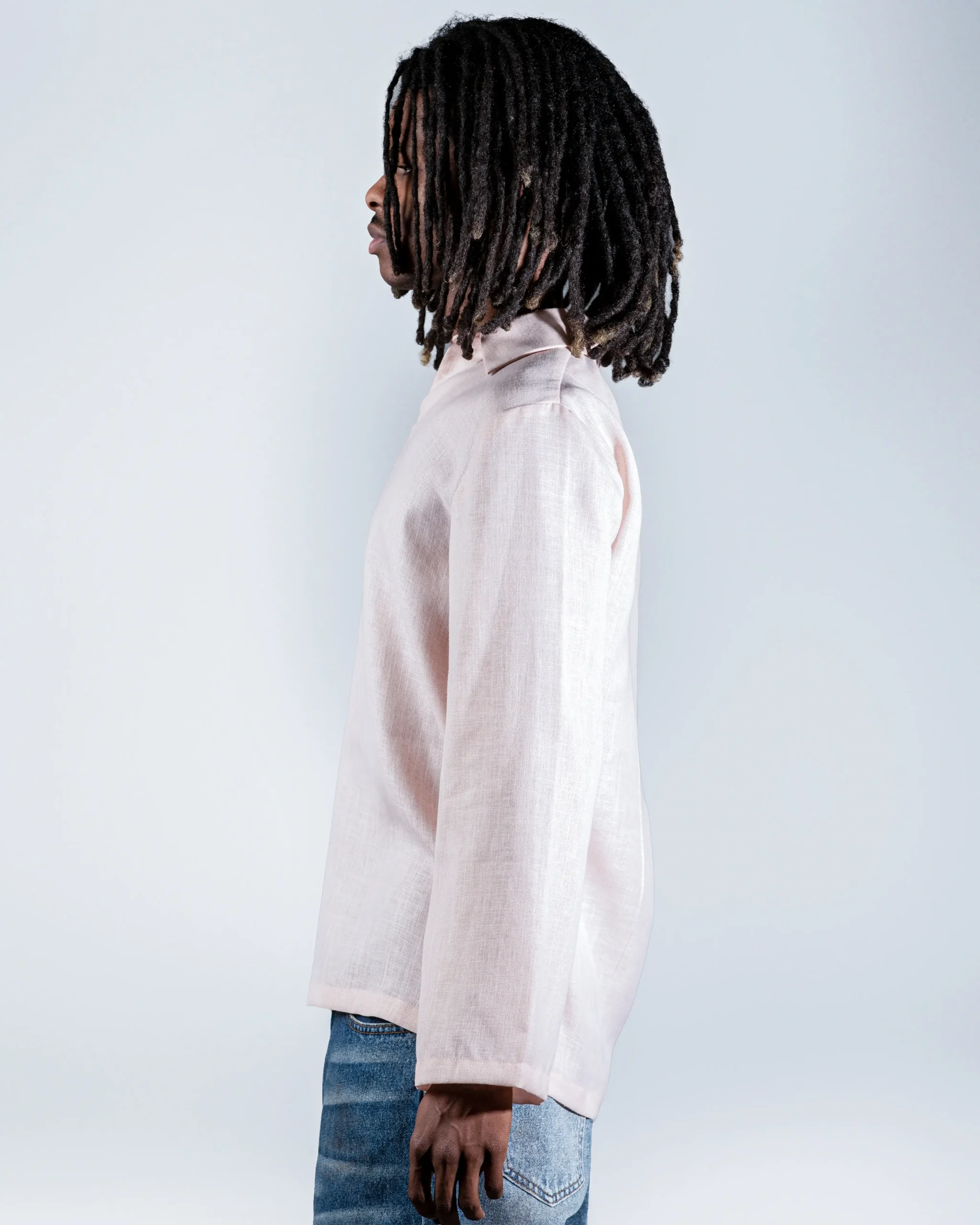 Pink V-neck linen shirt