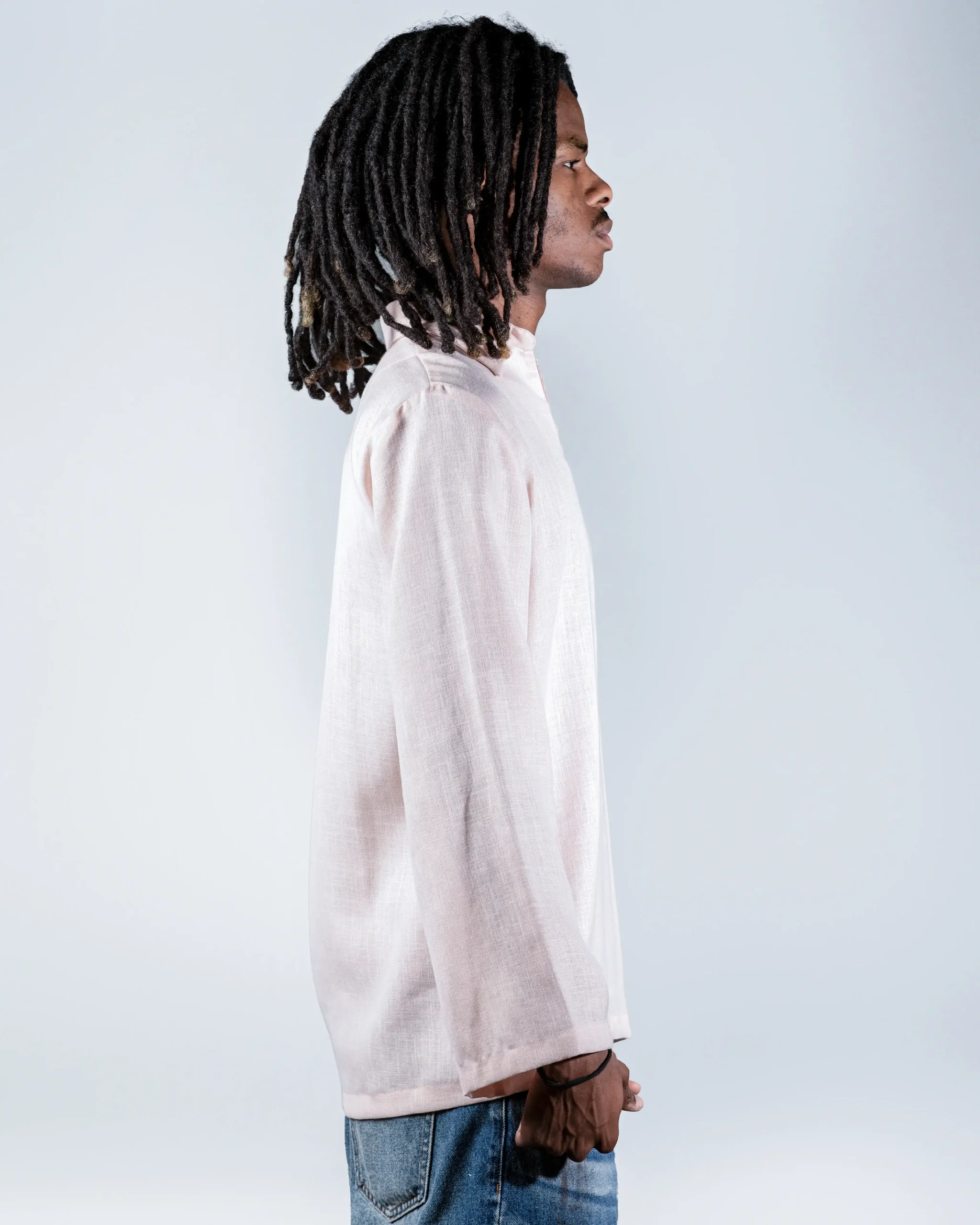 Pink V-neck linen shirt