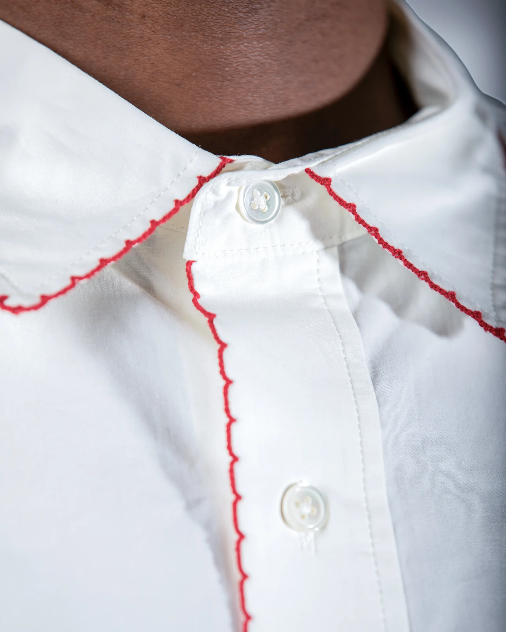 Cropped White Shirt with Red Stitching