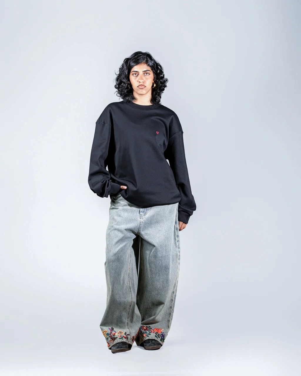 Long Black T-shirt With Heart