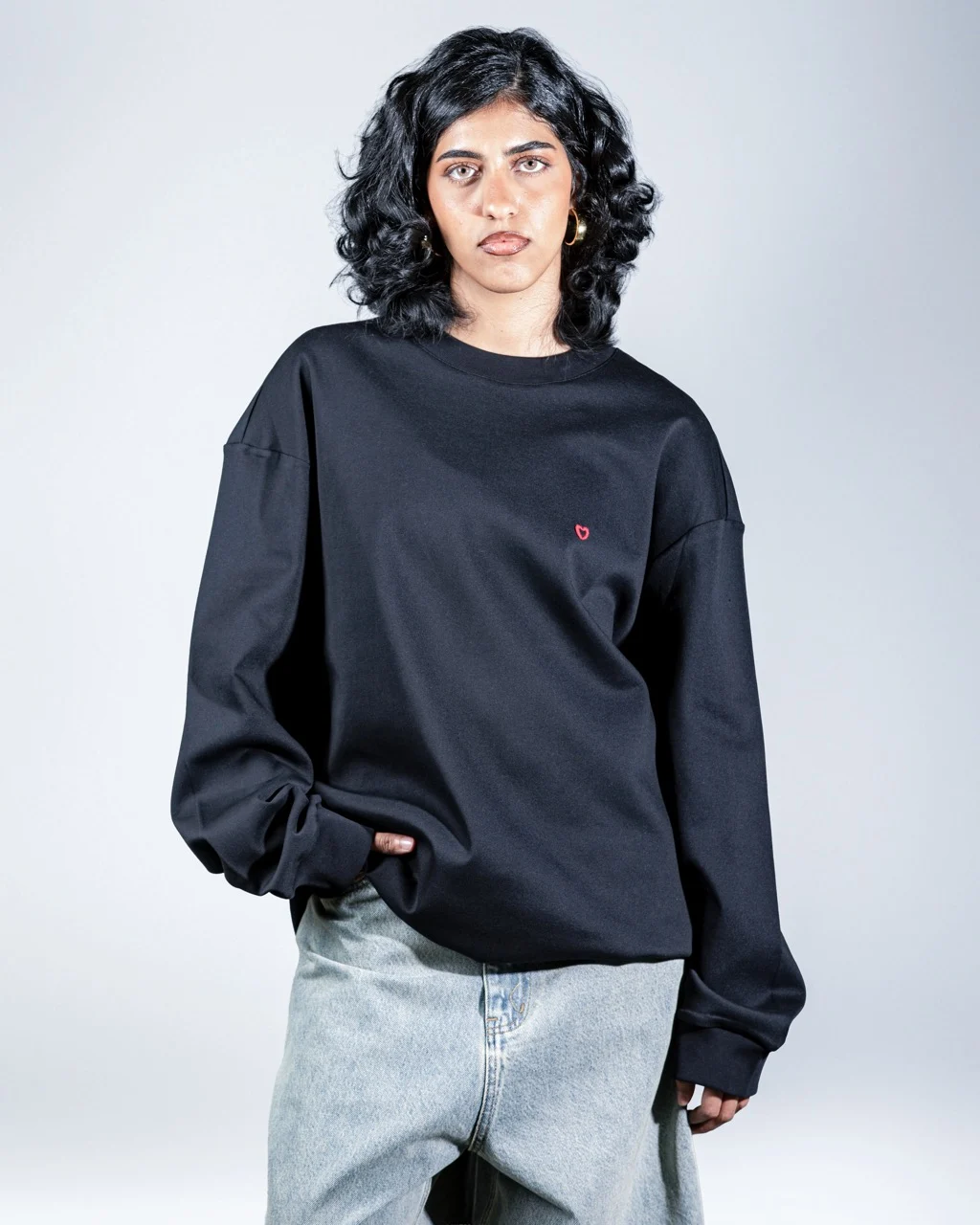 Long Black T-shirt With Heart
