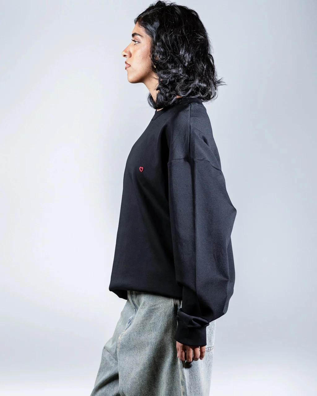 Long Black T-shirt With Heart