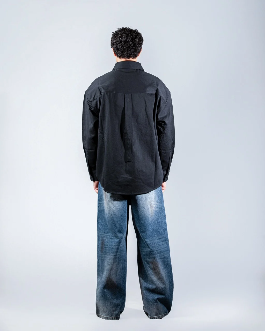 Long Black shirt with Round Patch Pocket