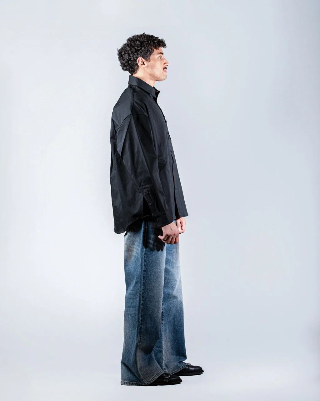 Long Black shirt with Round Patch Pocket