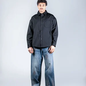 Long Black shirt with Round Patch Pocket