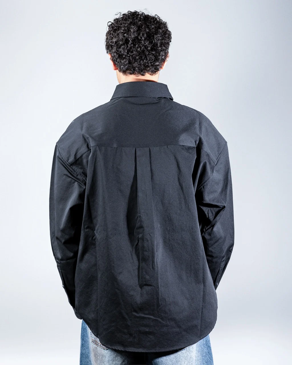Long Black shirt with Round Patch Pocket
