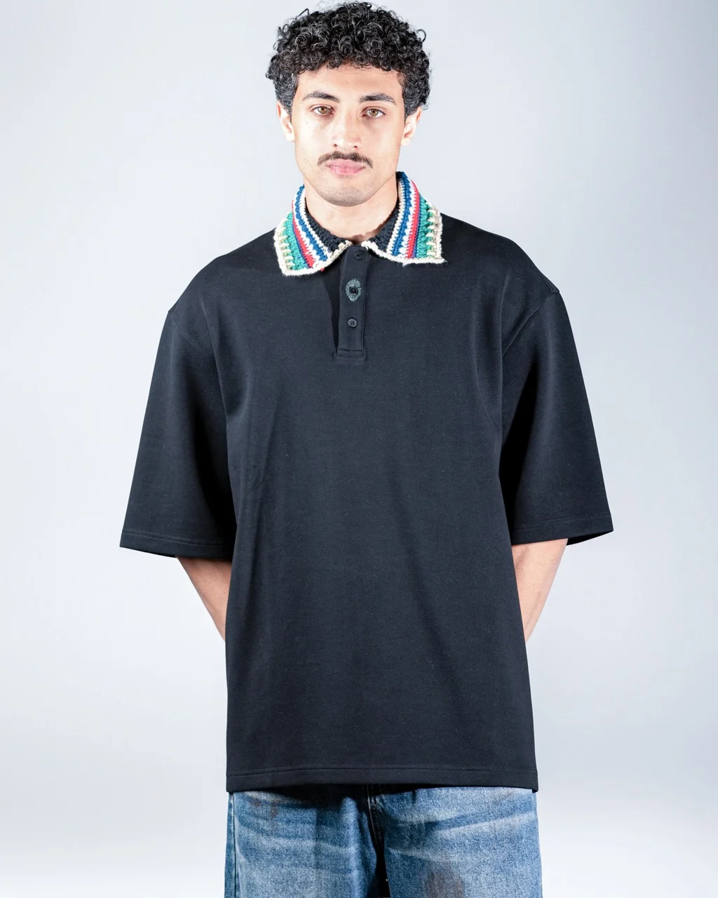 Black Polo Shirt with Embroidered in Collar