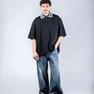 Black Polo Shirt with Embroidered in Collar