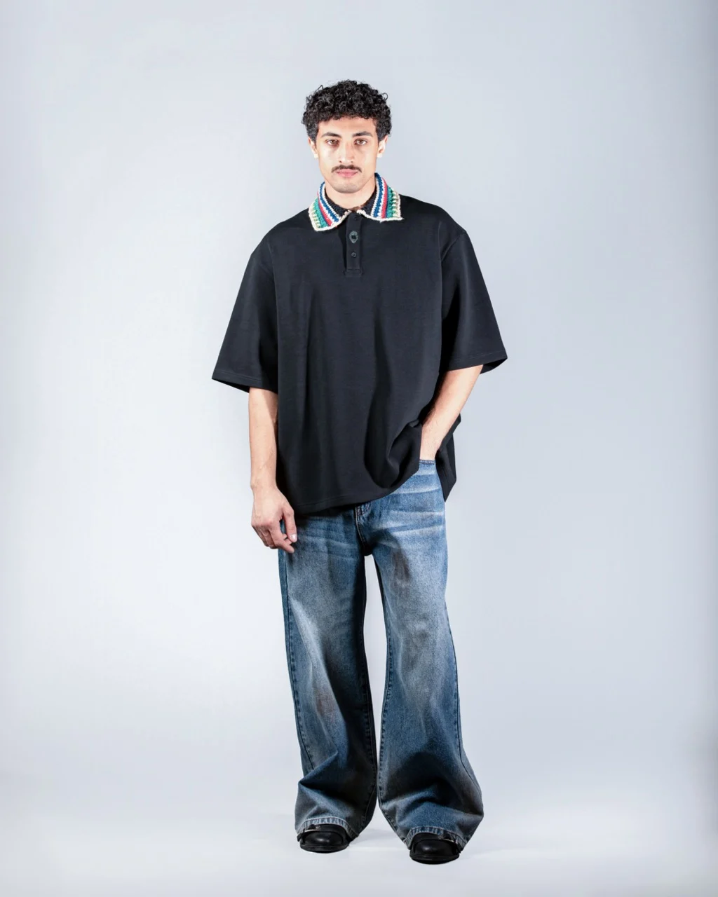 Black Polo Shirt with Embroidered in Collar