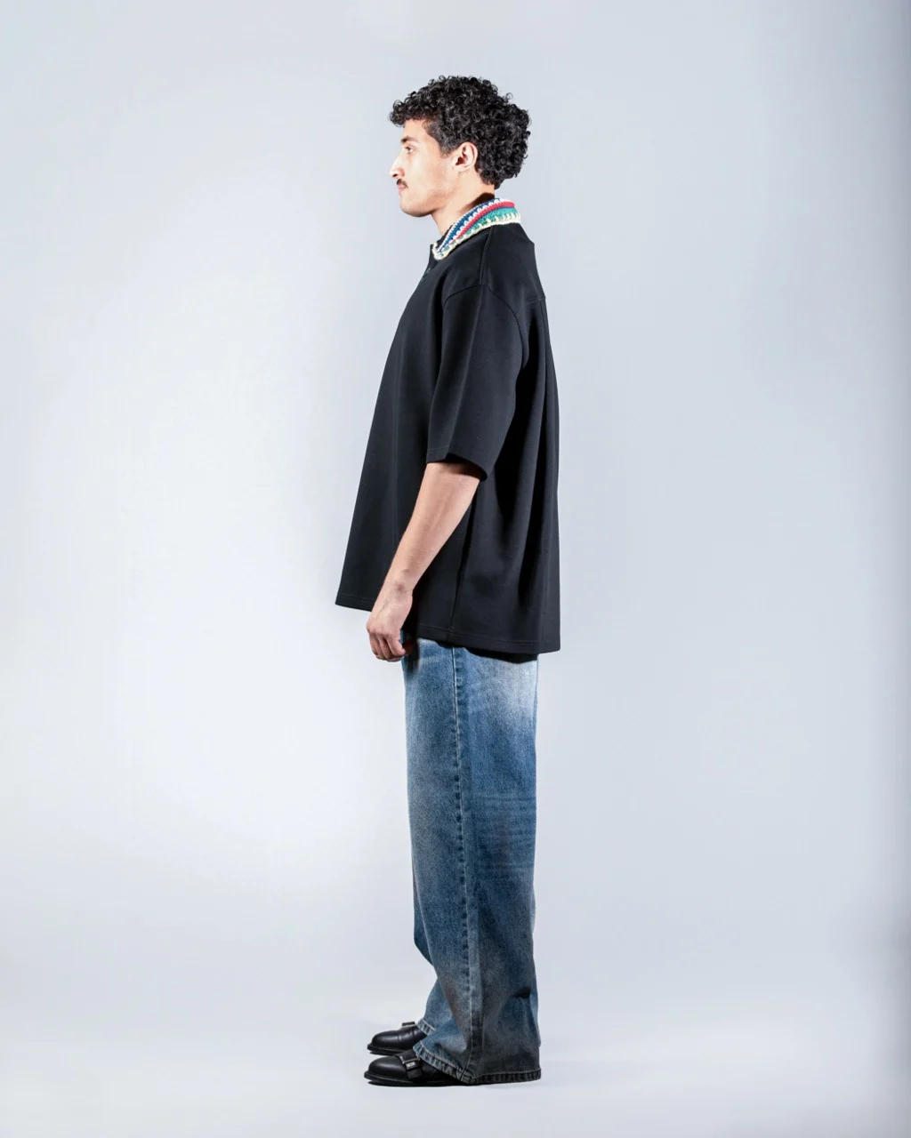 Black Polo Shirt with Embroidered in Collar
