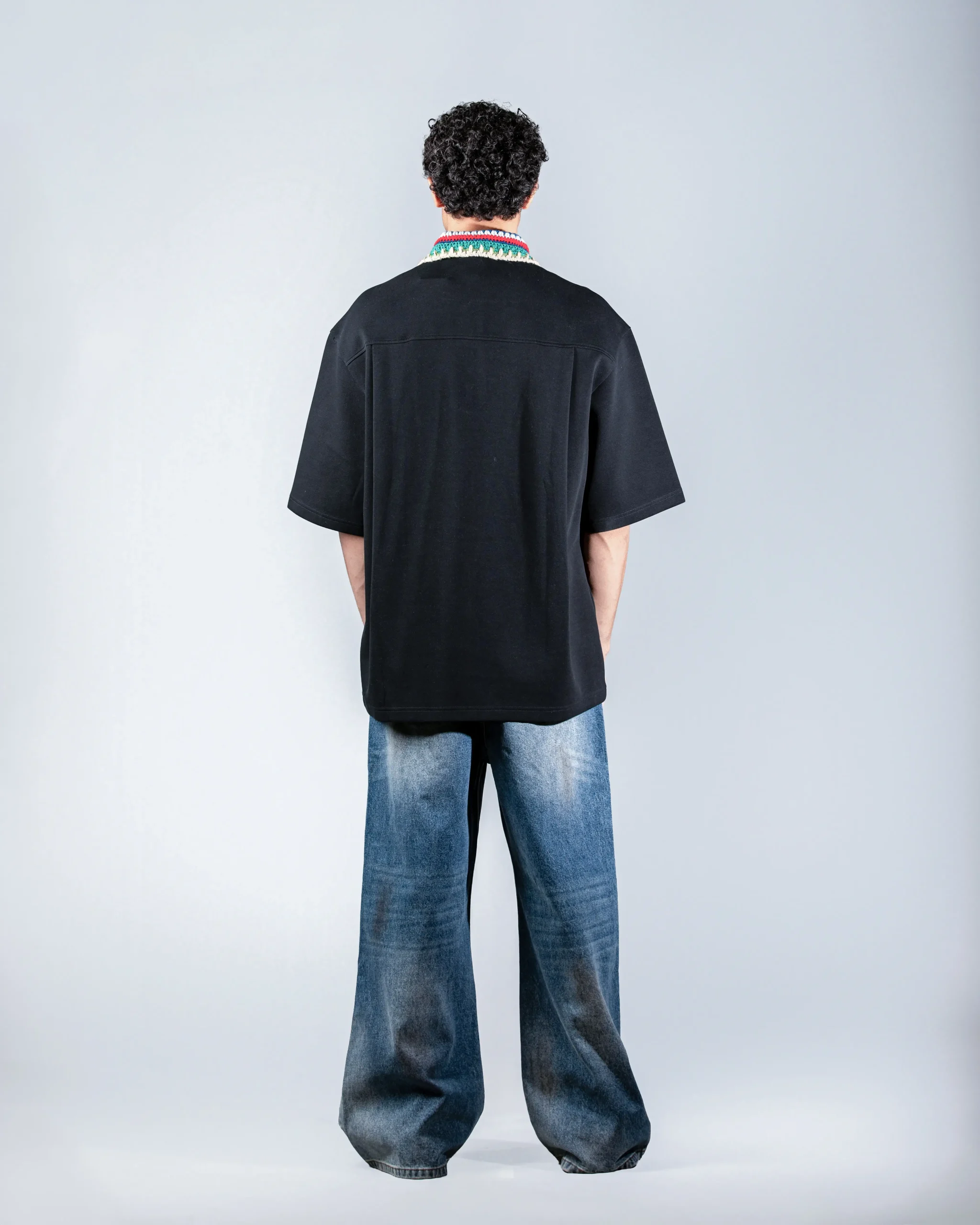 Black Polo Shirt with Embroidered in Collar