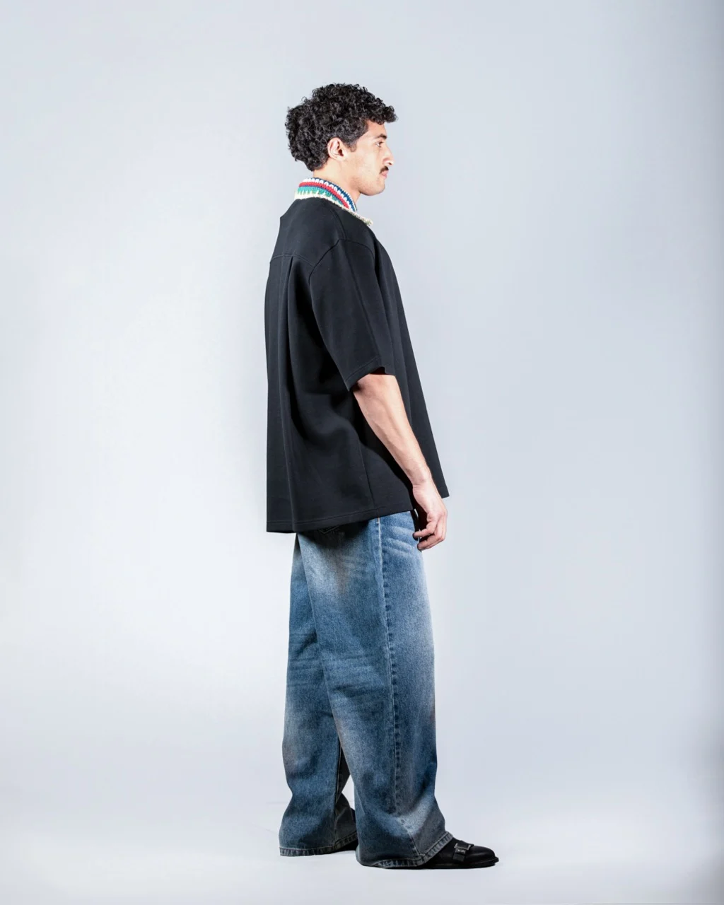 Black Polo Shirt with Embroidered in Collar