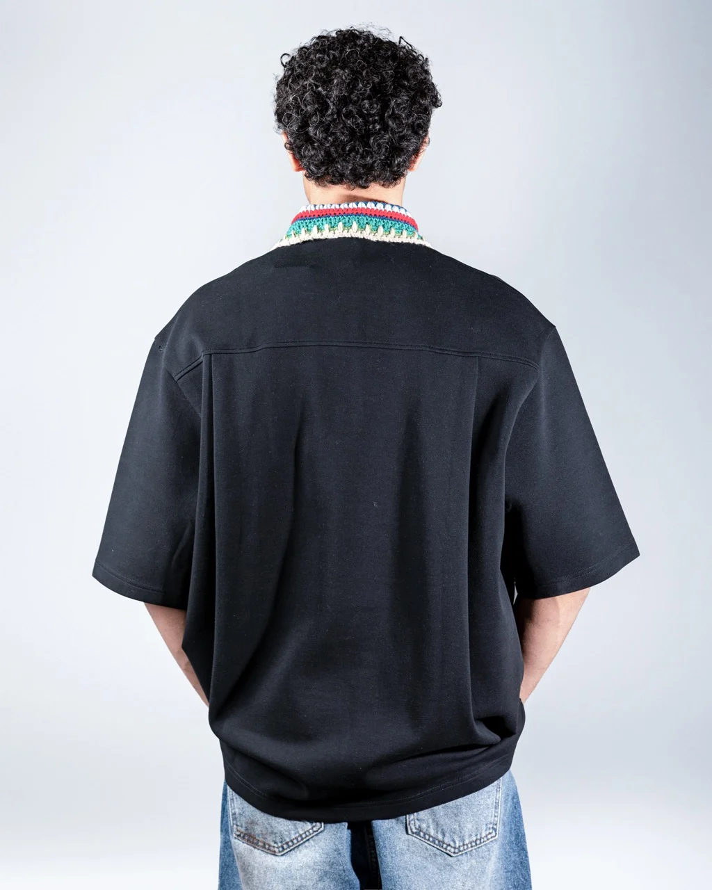 Black Polo Shirt with Embroidered in Collar