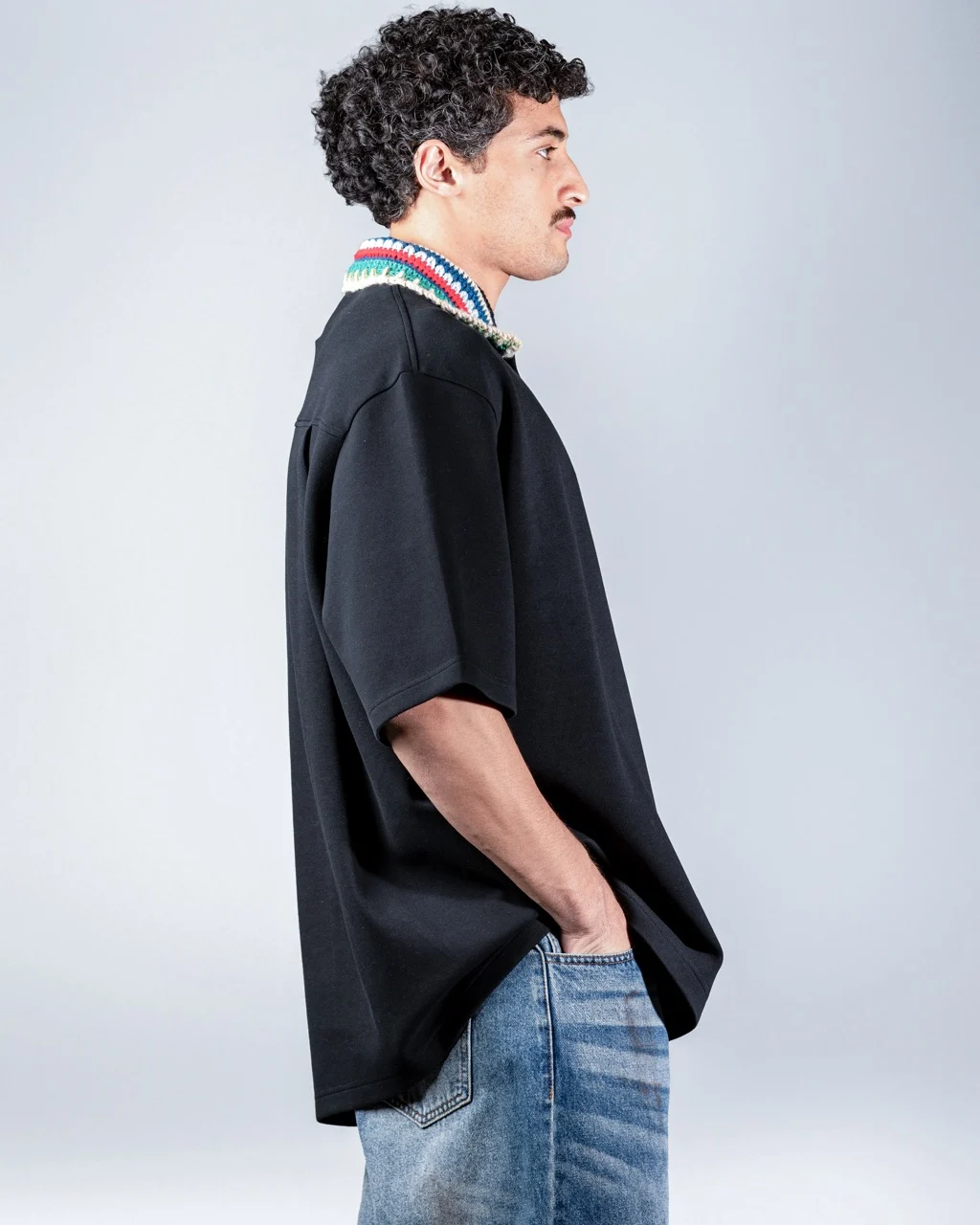 Black Polo Shirt with Embroidered in Collar
