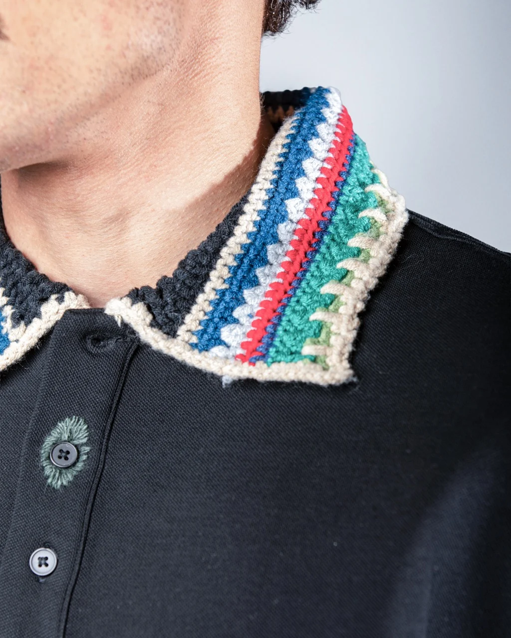 Black Polo Shirt with Embroidered in Collar